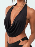 Chic Backless Halter Lace-up Tank Crop Tops for Women Y2K V Neck Ruched Camis Fairy Grunge Vintage Mini Vest Clubwear-Outfit