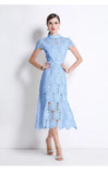 Fongt Sister Fan 2025 Round Collar Short-Sleeved Water-Soluble Lace Hollow Waist-To-Sleeves