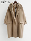 Solid Woolen Hooded Windbreaker Women's Mid-length Winter Korean Version Large Size Coat High-quality Tops Female TH1052-Outfit