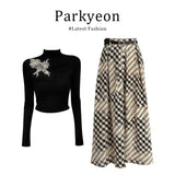 Fongt New Chinese-Style Atmosphere With Bow Embroidered Long-Sleeved Blouse Dress Autumn Burst Suit