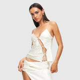 Female Satin Chic Tie Up Hollow Out Crop Top For Women Summer Spaghetti Strap Backless Slim Party Tank Tops Y2K Vest 20-Outfit