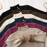 Turtleneck Plus Velvet Slim Sweater Women Winter Warm 2023 Thicken Knitted Pullover Casual Fleeve Lined Bottomed