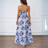 Fongt Summer Flower Printed Back Suspension Sexy High Waist A Dress Dress Woman