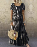 Fongt Summer Dress Wish Round Collar Short Sleeve Tie-Dye Print Skirt Big-Outfit