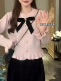 Sweet Bow Knit Cardigan Early Spring New 2024 Gentle Wind Sweater Long Sleeves Age-Reducing Jacket-Outfit