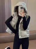 90 White Duck Down Vest Female 2024 Autumn / Winter Advanced Sense Korean Version Thickened Hooded Vest Light Luxury Vest Clip-Outfit