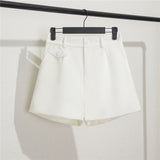 Fongt Suit Shorts Female Black Summer Thin 2024 New Loose High-Waist A-Line Casual Wide-Leg Pants-Outfit