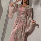 Fongt New Women's Beads Big Sexy Long Dress Shawl Banquet Evening Dress New
