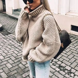 Fongt Women's WISH Turtleneck Long Sleeve Jumper Loose Casual Knit Sweater