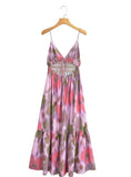 Fongt Women's Clothing Explosion Tie-Dye Printing Belt Sling Dress French Fashion Temperament
