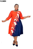 2XL-6XL Plus Size African Print Dresses for Women 2021 A Line Midi Dress African Clothes Dashiki Casual Robe Africaine