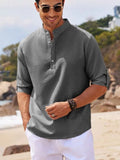 Fongt Men's Fashion Stand-Down Casual Long-Sleeved Shirt