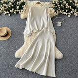 Fongt Windy Woman Languid Languid Breeze With Long-Sleeved Knitted Shirt + High Waist Swing Sweater Half-Dress Skirt