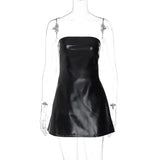 Black PU Leather Strapless Mini Dress-Outfit