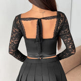 Fongt Sexy Waist Splicing Set-Up In Front Of The Bow Tied With Long-Sleeved Lace Small Coat R194