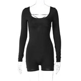 Fongt Women's Spring And Summer Long Sleeve U Collar Tie Hollow Out Open Back Tight Sports Yoga