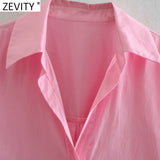 New Women Simply Single Breasted Poplin Pink Shirt Office Lady Long Sleeve Business Blouse Roupas Chic Blusas Tops