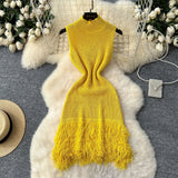 Fongt Design Sleeveless Knitted Dress Women's Summer Hair-Throw Slimming Pure Hot Girl Short Skirt