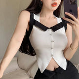 Small Fragrant Sling Female Summer New White Vest Button With Sexy Body Repair Hottie Sleeveless