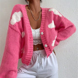 Fongt Loose V-Neck Clouds Fall Shoulder Knitted Cardigan Three Buckle Sweater Short Coat