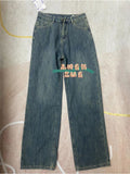 Women's Blue Jeans Wide Leg Pants High Waist Baggy Vintage Straight Denim Pants Casual Street Hip Hop Fashion Mom Denim