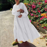Holiday Pleated Dresses Casual Women Solid Dress Long Lantern Sleeve Maxi Dress Stylish Vestido VONDA Beach 2022 Long