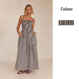 Fongt Spring / Summer Striped Print Rubber Band Sexy Hem Slip Dress 88010-Outfit