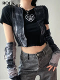 Grunge Fairycore Crop Top Women Short Sleeve Patchwork TShirt And Arm Gloves Female Streetwear Tie Dye Tee Goth Clothes-Outfit