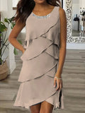 Fongt Women's New Mid-Long Dress Collar Collar Fashion Casual Personality Solid Color Hot Diamond Sleeveless