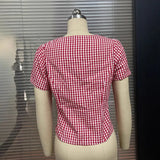 Fongt Short-Sleeved Plaid Shirt Top Spring And Summer Women's Clothing
