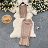 Fongt Kong Style Retro Hottie Suit Women's Summer Short Vest Top With High Waist Half Skirt Knit Two Sets