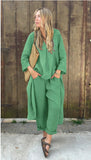 Fongt Explosion. Women's Casual Cotton Set Long-Sleeved Round Collar Trousers Casual Set