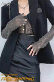 Shiny Rhinestone Fishing Net Arm Sleeve For Women Summer Thin Long Sleeve Breathable Club Music Party Arm