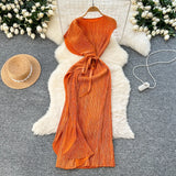 Fongt Folded Dress Design Irregular Lotus Leaves Side To Receive Waist Repair Bright Silk Pressure Folds