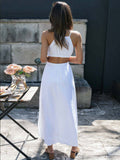 Beach Boho Summer Midi Dress Women Red Cut Hollow Out Waist Dresses Sundress Vintage French Style