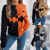Shooting Autumn And Winter Halloween Ghost Pumpkin Bump Color Long-Sleeved Jacket Sweater Women's
