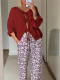 Fongt New Round Tie Nine-Sleeve Rope With Knitted Sweater Lazy Wind Coat