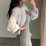 Solid Color Back Tie Cropped Blouse-Outfit