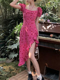 Sleeve Elegant kawaii Dress Women chiffon Print Retro Sweet Mini Dress Female Backless Korean Fashion Sexy cute Dress