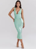 Women's Sexy Deep V-Snee Dress Temperament Body-Body-Bstupling Open Fork Dress