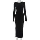 Fongt Ins Solid Fashion Bag Dress Rounded Backed Long Sleeved Sexy