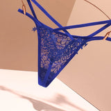 Fongt Sexy Embroidery Cross-Band Incognito Thin Lace Tone Transparent Low-Rise Hollow Tpants