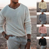 Fongt Men's Sweater Casual Loose Sweater V Neck Long Sleeve Pullover Fashion Plus Size Men's