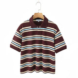 Fongt Women's New Hit-Colored Striped Short-Sleeved T-Shirt 9551