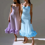 Irregular Ruffle Hem Sling Long Dress Women Fashion Sleeveless Wedding Guest Dresses 2023 New Evening Party Vestido-Outfit