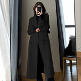 Long Trench Coat Women Streetwear Double Breasted Wool Coat Korean Plus Size Windbreaker Outwear Winter Woolen Overcoat-Outfit