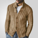 Fongt Men's Casual Single-Row Buckle Knitted Sweater Clip Long-Sleeved Sweater Jacket Men's