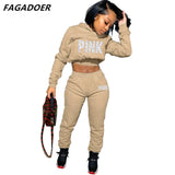 Pink Letter Print Sweatsuits Long Sleeve Hoodies And Jogger Pants Two Piece Sets Tracksuit Female Fall Winter
