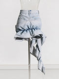 Famous Wind Bag Hip Cowboy Skirt 2025 New Niche Folding Lotus Leaf Side Design High-Waist Short Skirt