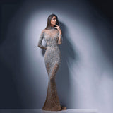 Fongt 2025 New Women's Hot Long Sleeves Sexy Long Dress Evening Dress Dress